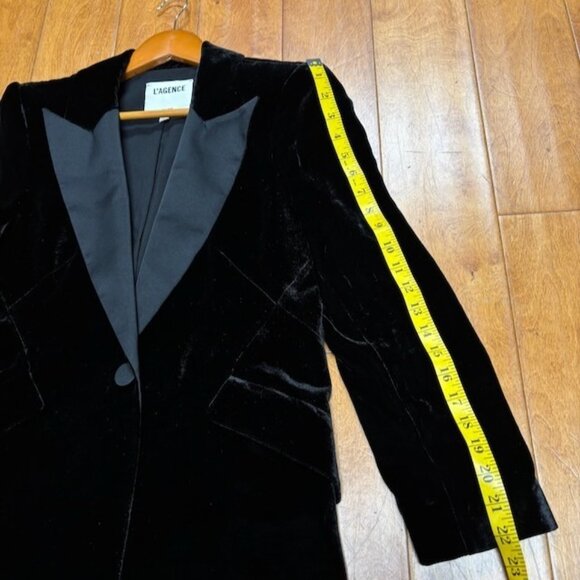 L'AGENCE Womens Black Velvet Blazer Size 4 Silk Blend Going Out Holiday *altered - Picture 9 of 16